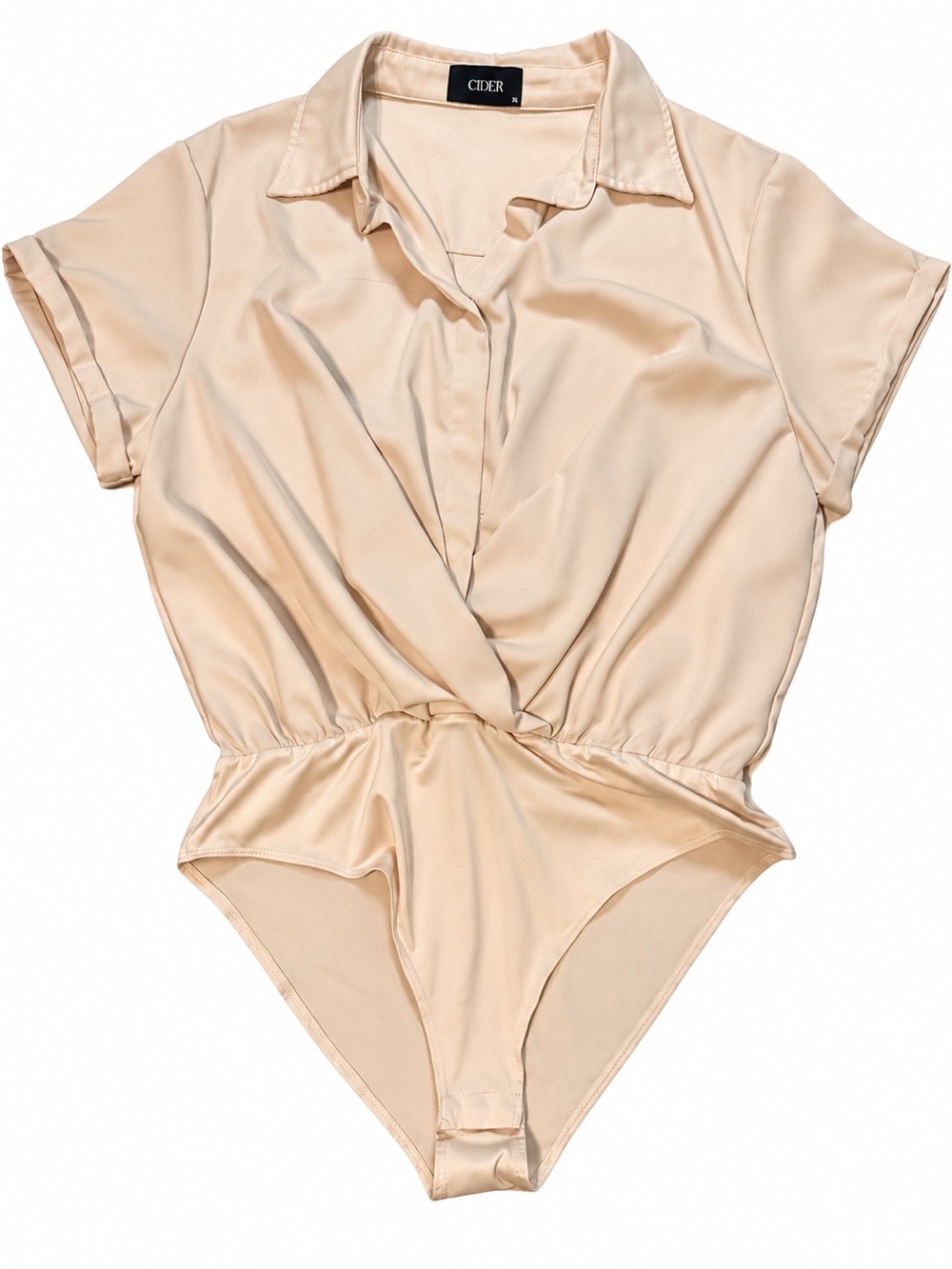 Cider Collar Twist Oversized Shirt Bodysuit Beige XL